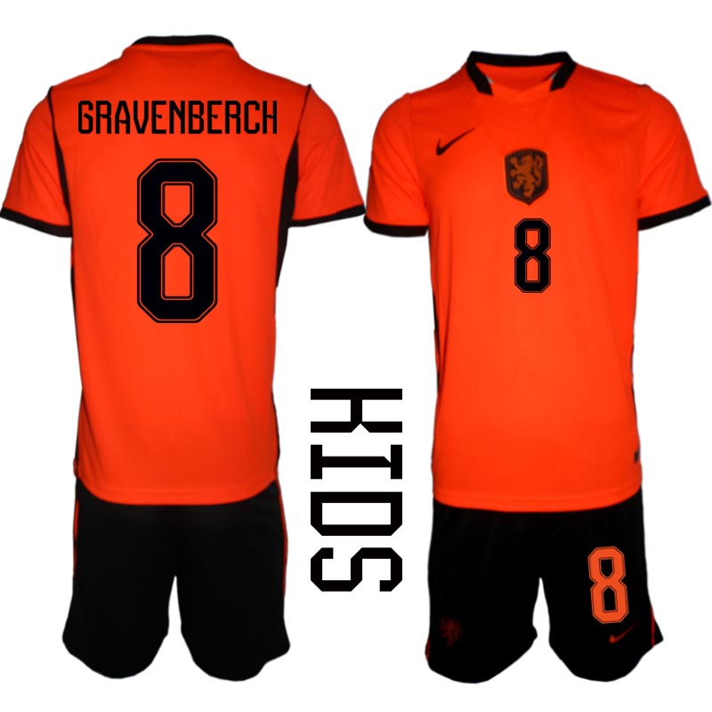 Nederländerna Hemmaställ VM 2026 Barn Ryan Gravenberch 8 Tröja och Shorts
