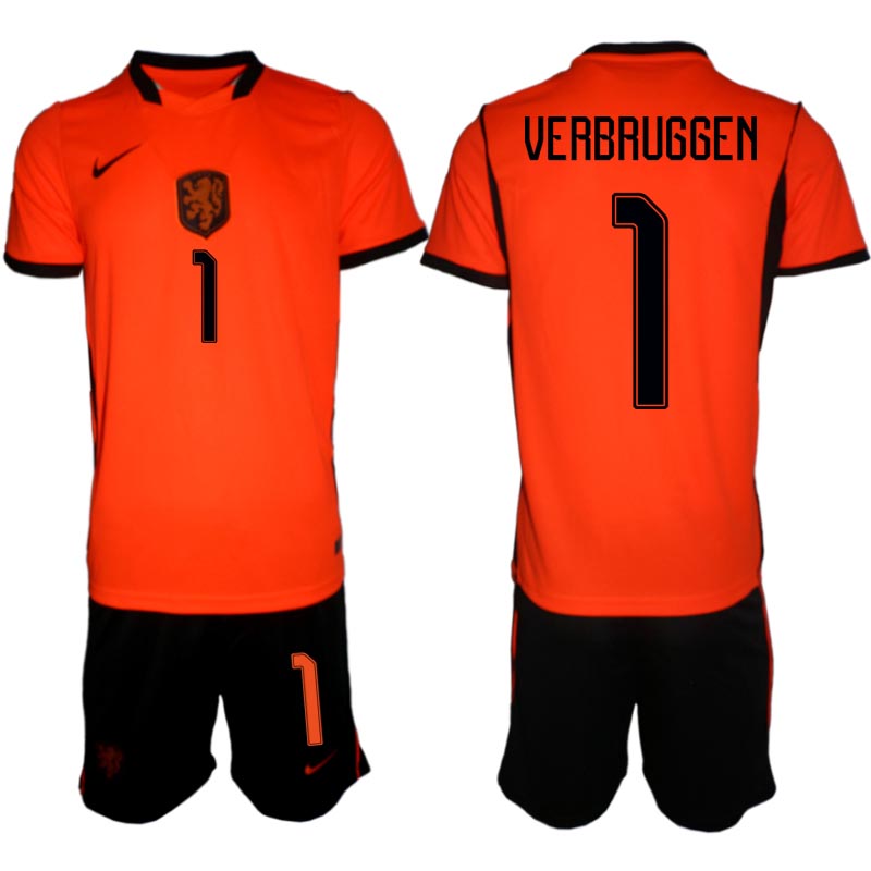 Nederländerna Hemmaställ VM 2026 Herr Bart Verbruggen 1 Tröja och Shorts