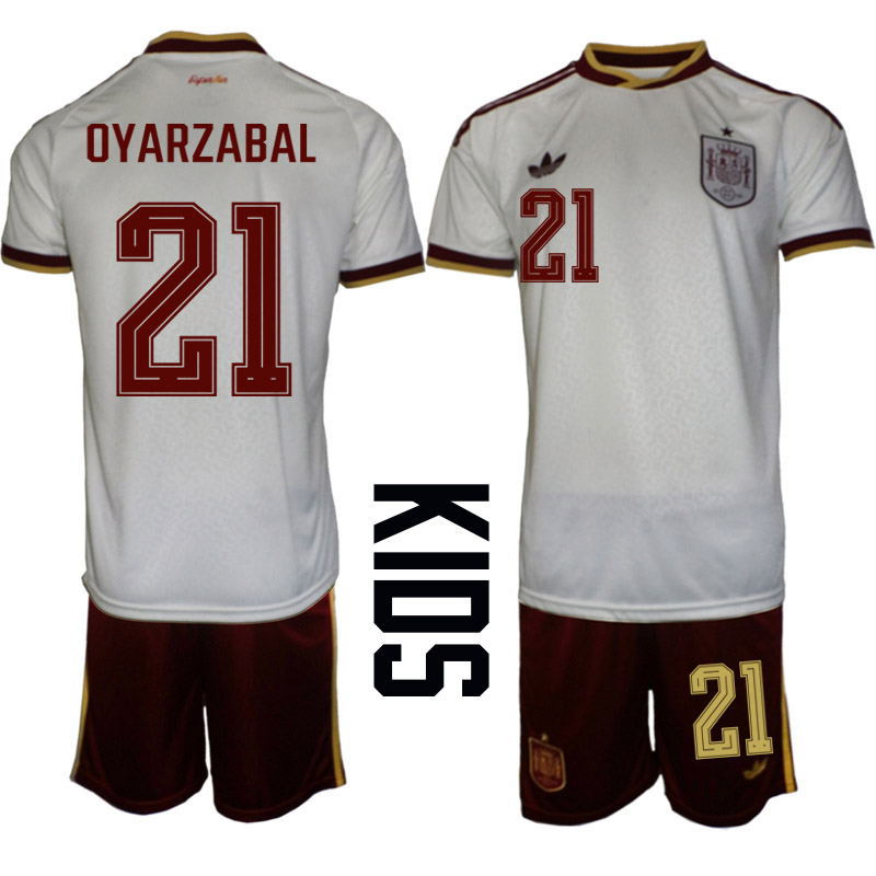 Spanien Bortaställ VM 2026 Barn Mikel Oyarzabal 21 Tröja och Shorts