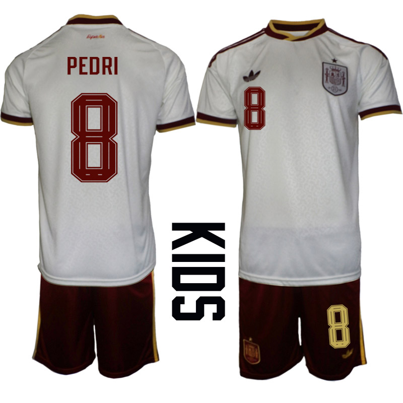 Spanien Bortaställ VM 2026 Barn Pedri 8 Tröja och Shorts
