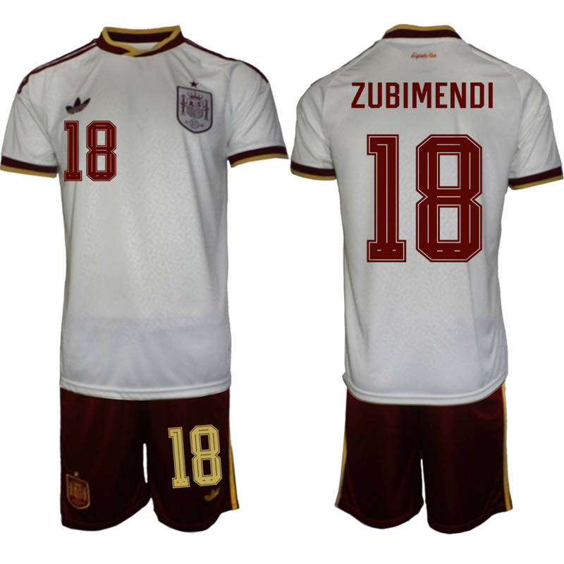 Spanien Bortaställ VM 2026 Herr Mikel Zubimendi 18 Tröja och Shorts