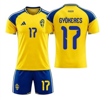 Sverige Hemmaställ VM 2026 Barn Viktor Gyökeres 17 Fotbollskit