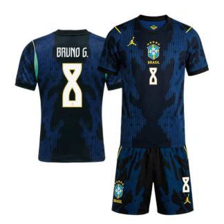 Brasilien VM 2026 Bortatröja Bruno Guimarães 8 Barn Fotbollströja Set Blå