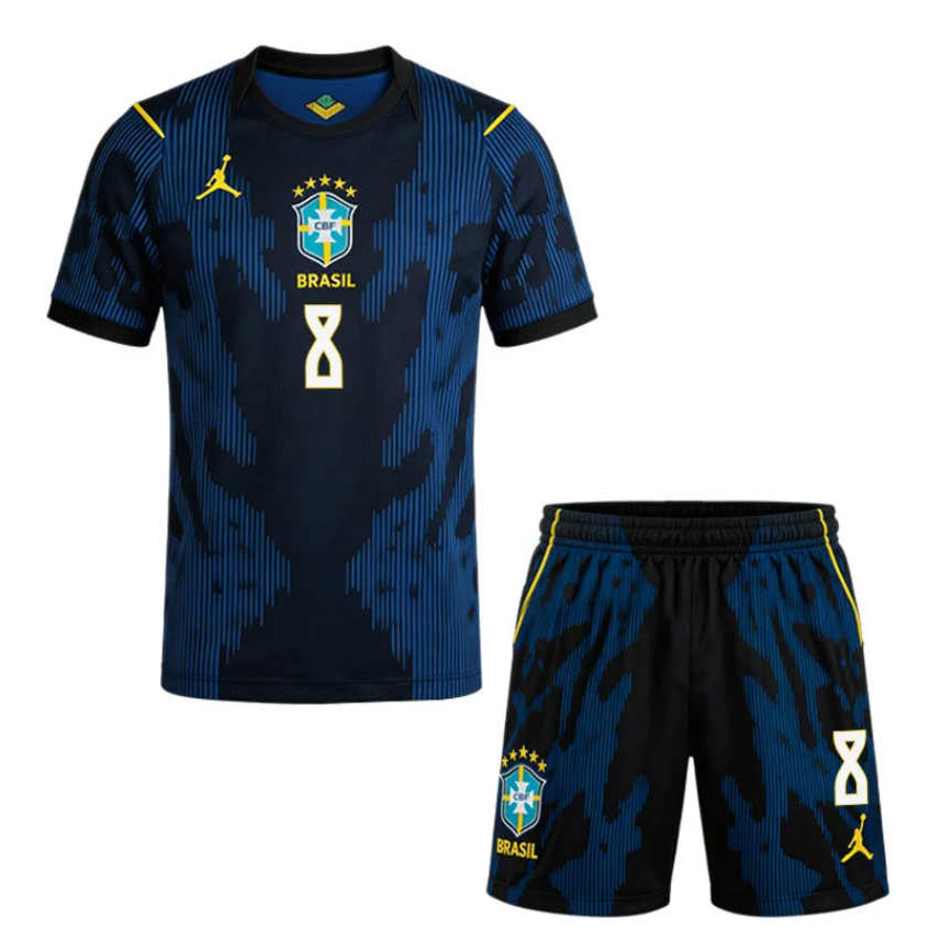 Brasilien VM 2026 Bortatröja Bruno Guimarães 8 Herr Fotbollströja Set Blå