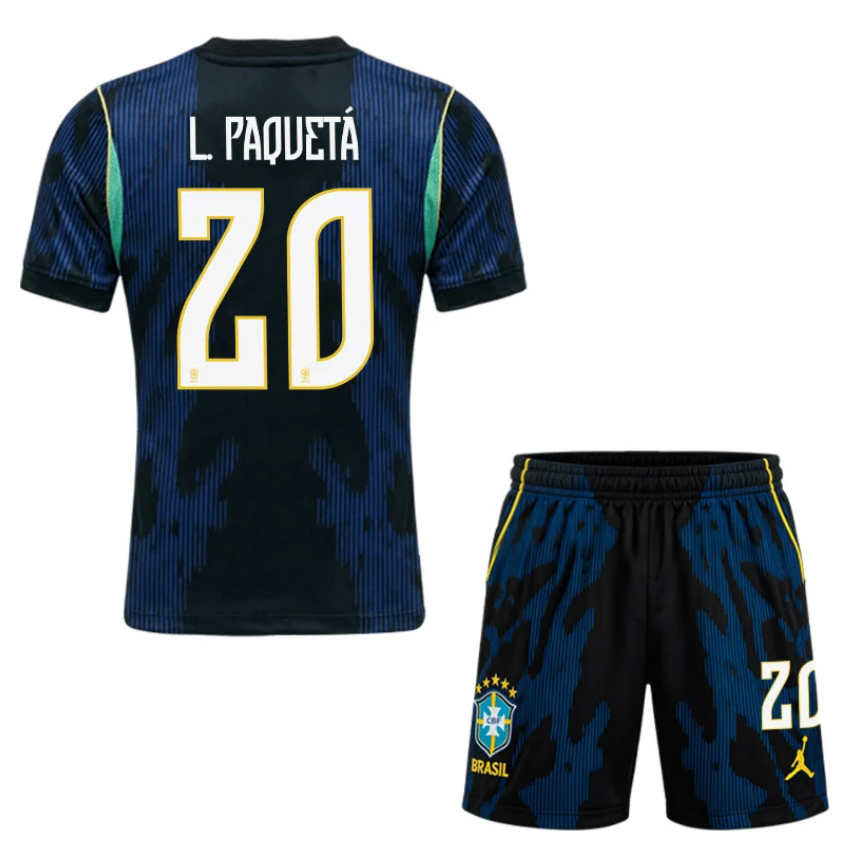 Brasilien VM 2026 Bortatröja Lucas Paquetá 20 Herr Fotbollströja Set Blå