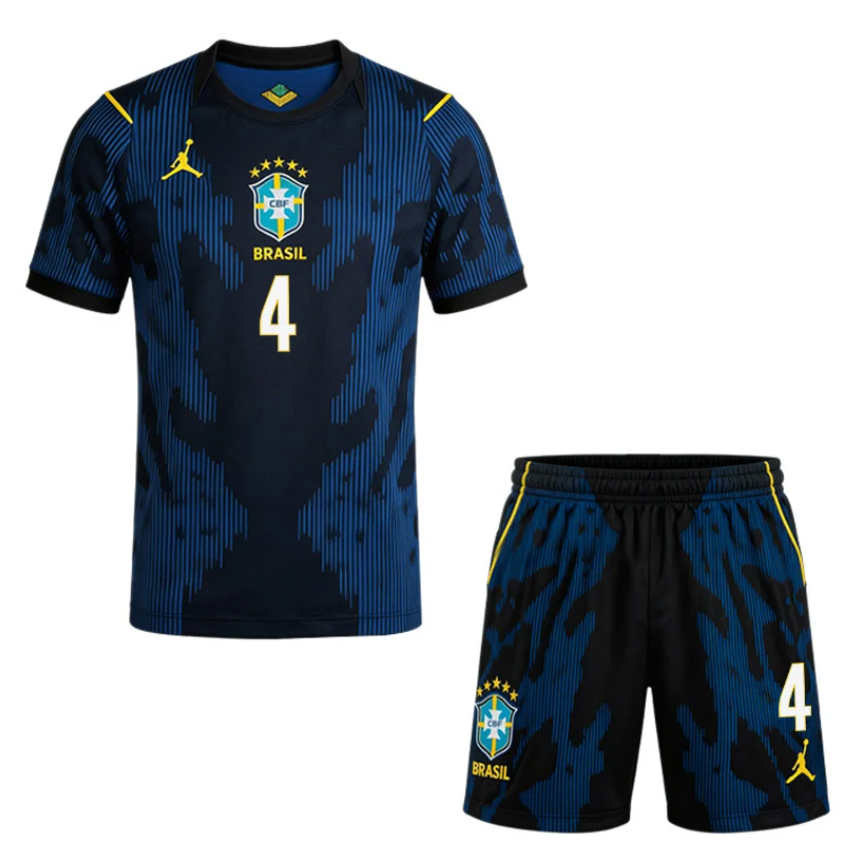 Brasilien VM 2026 Bortatröja Marquinhos 4 Herr Fotbollströja Set Blå