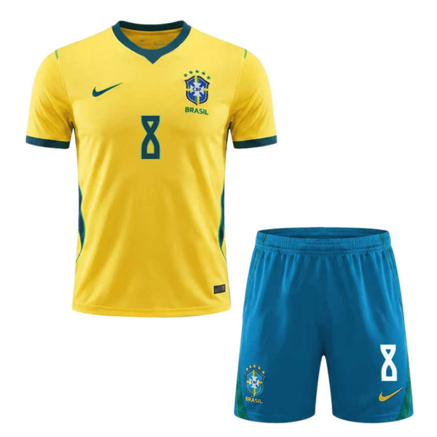 Brasilien VM 2026 Hemmatröja Bruno Guimarães 8 Herr Fotbollströja Set Gul