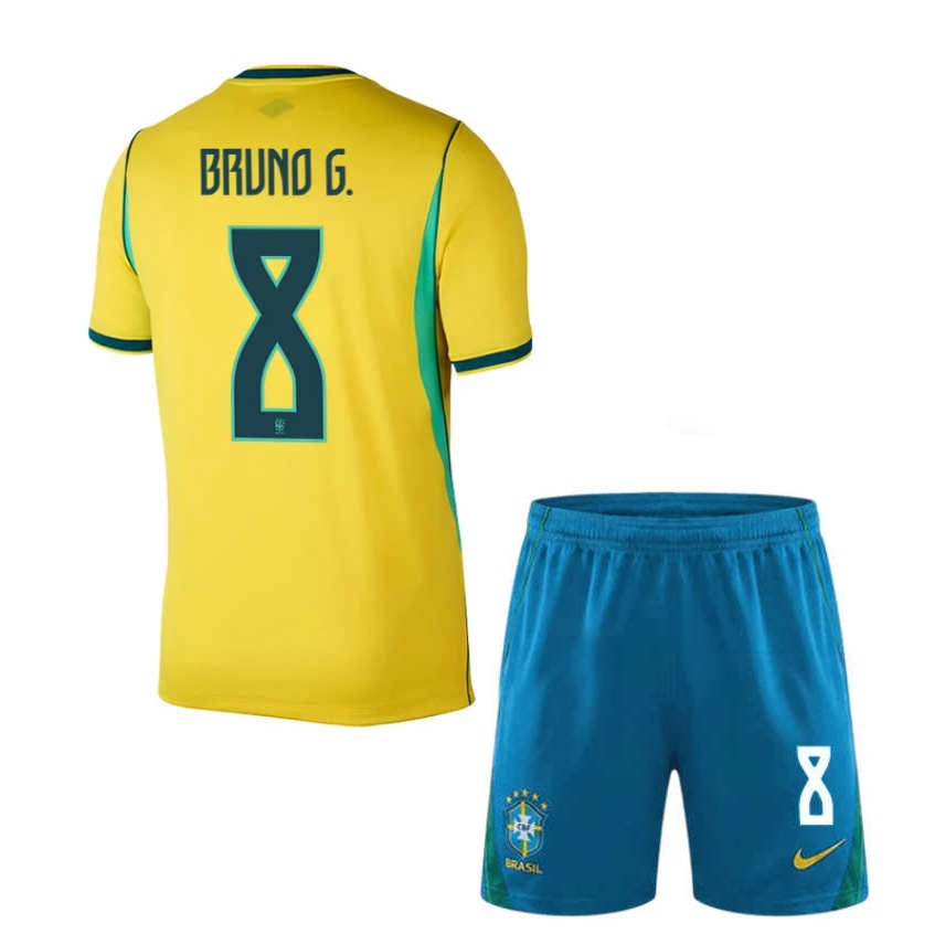 Brasilien VM 2026 Hemmatröja Bruno Guimarães 8 Herr Fotbollströja Set Gul
