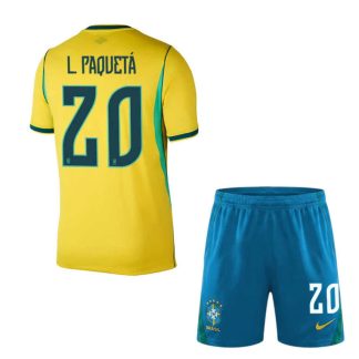 Brasilien VM 2026 Hemmatröja Lucas Paquetá 20 Herr Fotbollströja Set Gul