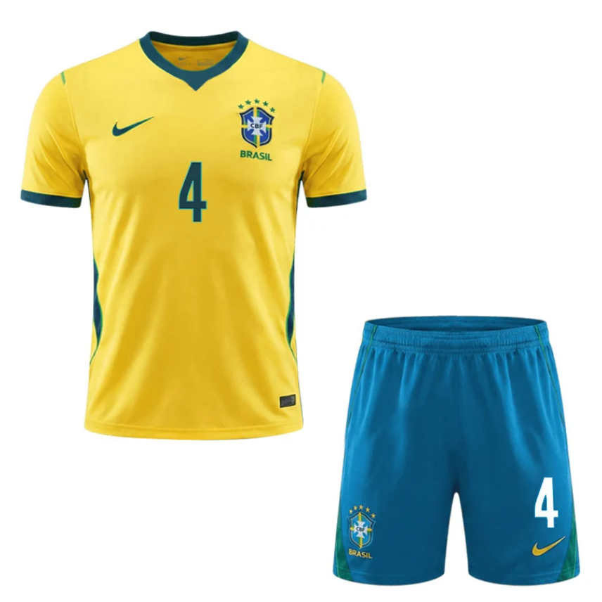 Brasilien VM 2026 Hemmatröja Marquinhos 4 Herr Fotbollströja Set Gul