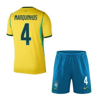 Brasilien VM 2026 Hemmatröja Marquinhos 4 Herr Fotbollströja Set Gul