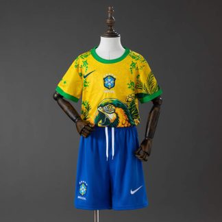 Brasilien VM 2026 Special Edition Barnställ – Gulgrön Fotbollströja med Shorts