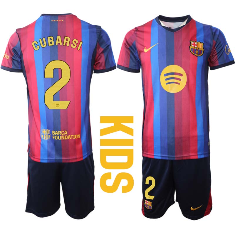 FC Barcelona Hemmaställ 2026/27 Pau Cubarsí 2 Barn Tröja och Shorts