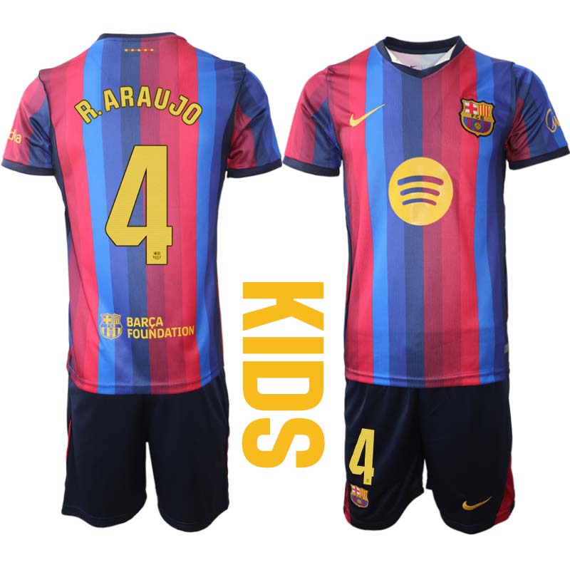 FC Barcelona Hemmaställ 2026/27 Ronald Araujo 4 Barn Tröja och Shorts