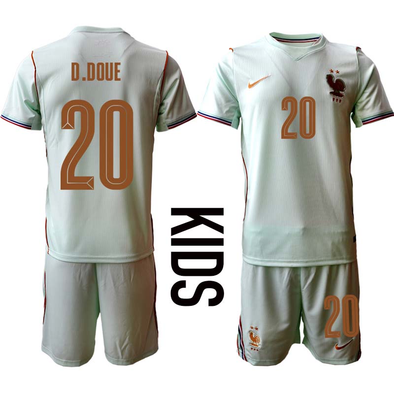 Frankrike VM 2026 Bortaställ Barn Désiré Doué 20 Fotbollströja med Shorts