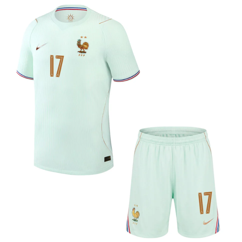 Frankrike VM 2026 Bortaställ Barn William Saliba 17 Fotbollsset (Tröja + Shorts)