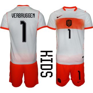 Nederländerna VM 2026 Bortaställ Barn Bart Verbruggen 1 Fotbollströja och Shorts