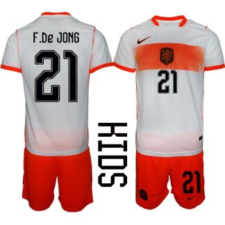 Nederländerna VM 2026 Bortaställ Barn Frenkie de Jong 21 Fotbollströja och Shorts