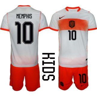 Nederländerna VM 2026 Bortaställ Barn Memphis Depay 10 Fotbollströja och Shorts