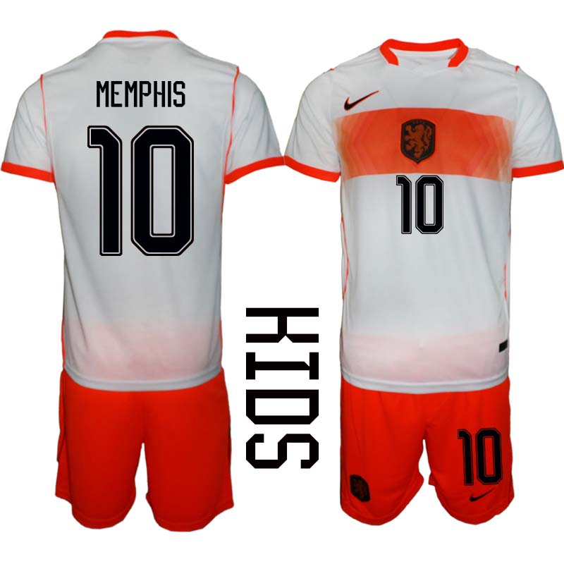 Nederländerna VM 2026 Bortaställ Barn Memphis Depay 10 Fotbollströja och Shorts