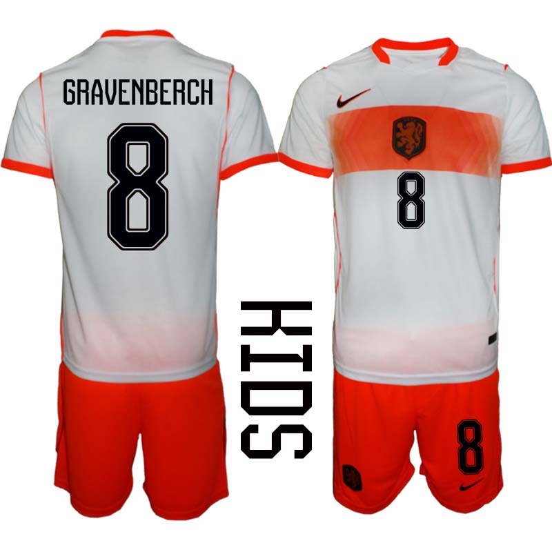 Nederländerna VM 2026 Bortaställ Barn Ryan Gravenberch 8 Fotbollströja och Shorts