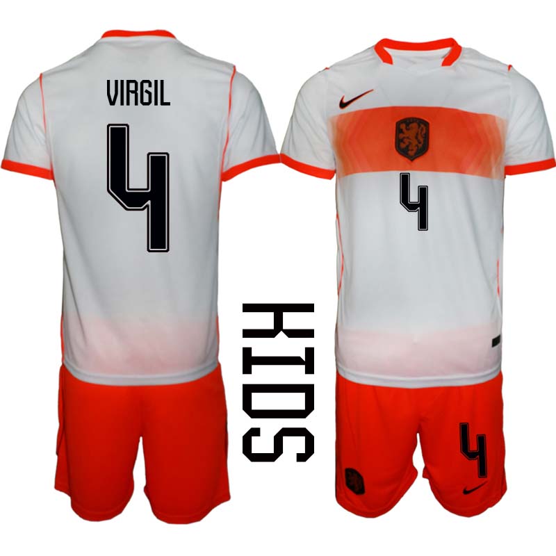 Nederländerna VM 2026 Bortaställ Barn Virgil van Dijk 4 Fotbollströja och Shorts