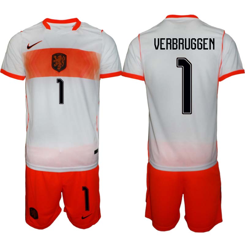 Nederländerna VM 2026 Bortaställ Herr Bart Verbruggen 1 Fotbollströja med Shorts
