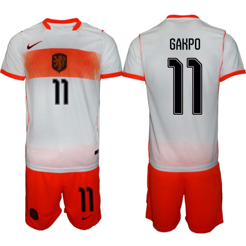 Nederländerna VM 2026 Bortaställ Herr Cody Gakpo 11 Fotbollströja med Shorts