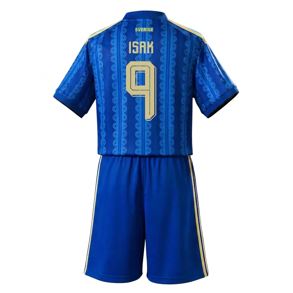 Sverige VM 2026 Bortaställ Barn Alexander Isak 9 Fotbollsset (Tröja + Shorts)