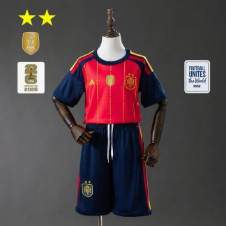 Spanien VM 2026 Hemmaställ Barn Fotbollsställ Mästarutgåva Två Stjärnor med VM 2026 Ärmemblem