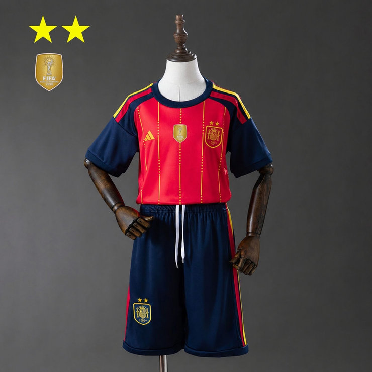 Spanien VM 2026 Hemmaställ Barn Fotbollsställ Mästarutgåva Två Stjärnor