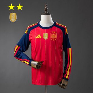 Spanien VM 2026 Hemmatröja Herr Långärmad Fotbollströja Mästarutgåva Två Stjärnor