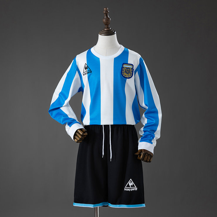 Argentina VM 1986 Hemmatröja Långärmad Retro Barn Fotbollsställ
