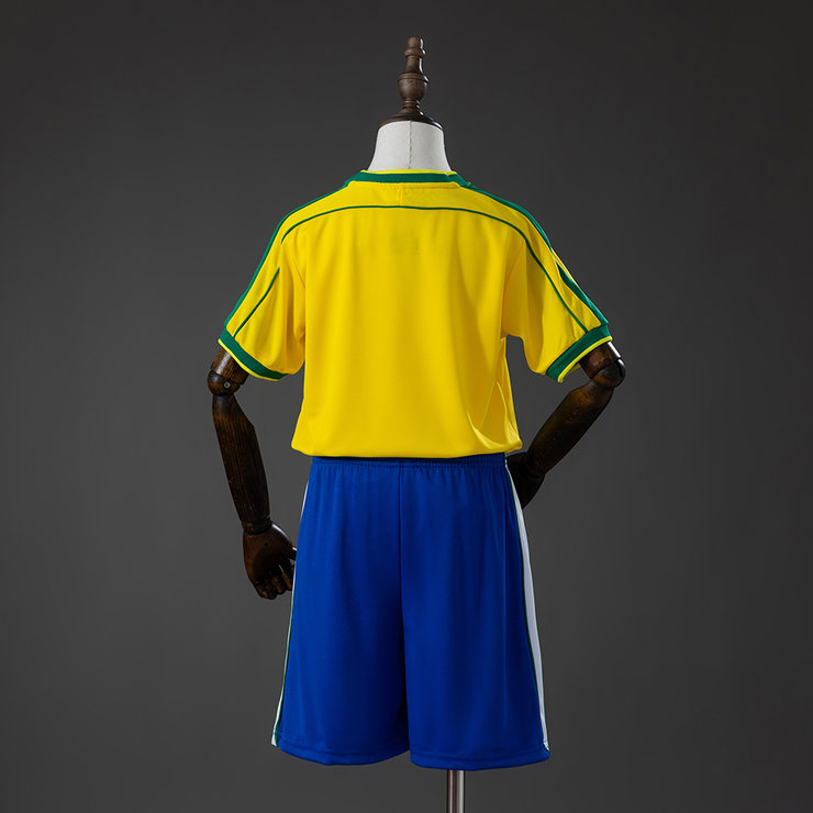 Brasilien VM 1998 Hemmatröja Retro Barn Fotbollsställ med Shorts