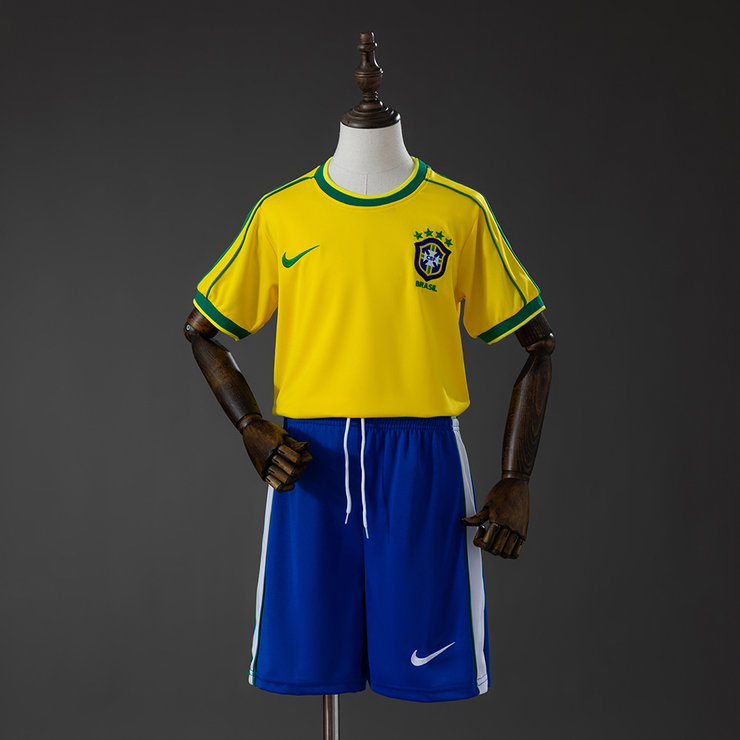 Brasilien VM 1998 Hemmatröja Retro Barn Fotbollsställ med Shorts