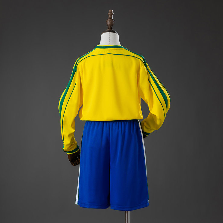 Brasilien VM 1998 Hemmatröja Retro Långärmad Barn Fotbollsställ med Shorts