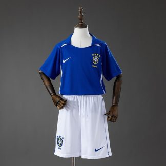 Brasilien VM 2002 Bortatröja Retro Barn Fotbollsställ med Shorts