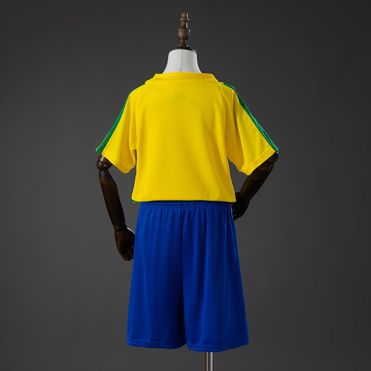 Brasilien VM 2002 Hemmatröja Retro Barn Fotbollsställ med Shorts