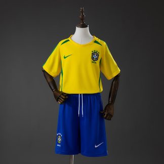 Brasilien VM 2002 Hemmatröja Retro Barn Fotbollsställ med Shorts