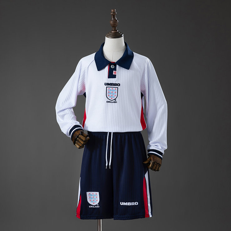 England 1998 Hemmatröja Långärmad Retro Barn Fotbollsställ