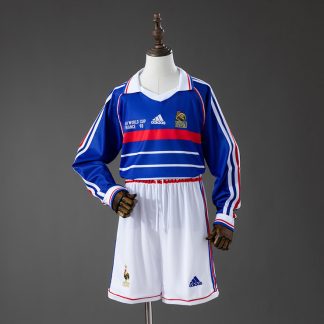 Frankrike 1998 Hemmatröja Långärmad Retro Barn Fotbollsställ