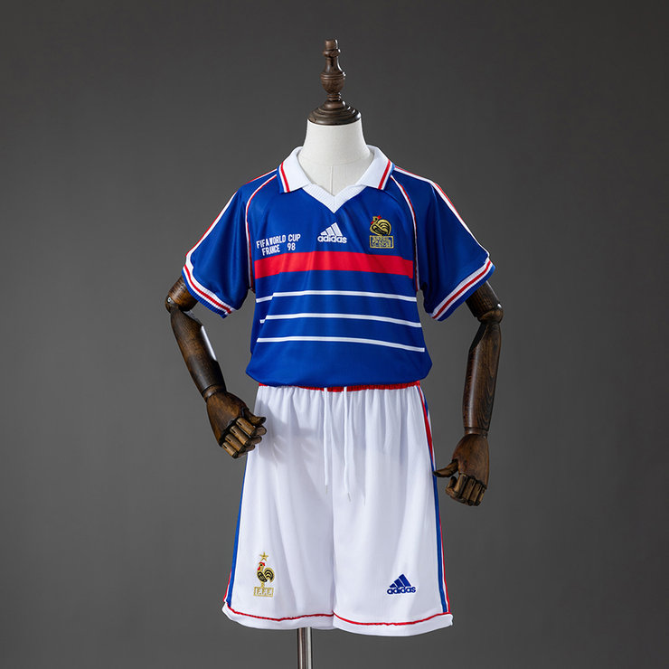 Frankrike 1998 Hemmatröja Retro Barn Fotbollsställ