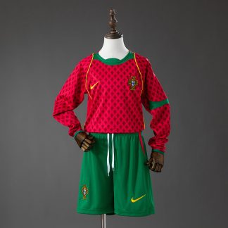 Portugal EM 2004 Hemmatröja Långärmad Retro Barn Fotbollsställ
