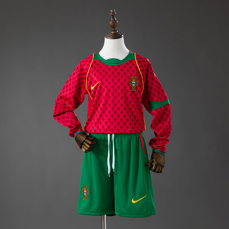 Portugal EM 2004 Hemmatröja Långärmad Retro Barn Fotbollsställ