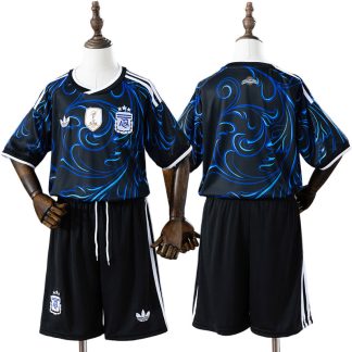 Argentina VM 2026 Bortaställ Barn Svart Blå Kortärmad med Shorts