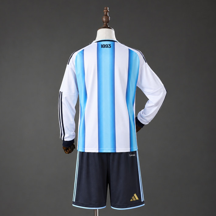Argentina VM 2026 Hemmaställ Barn Långärmat Vit och Ljusblått med Shorts