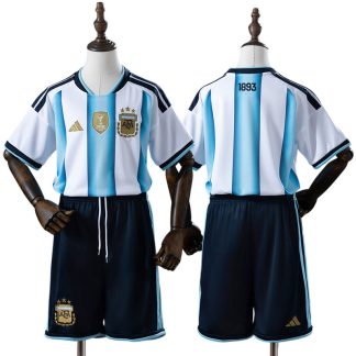 Argentina VM 2026 Hemmaställ Barn Vit Blå Kortärmad med Shorts