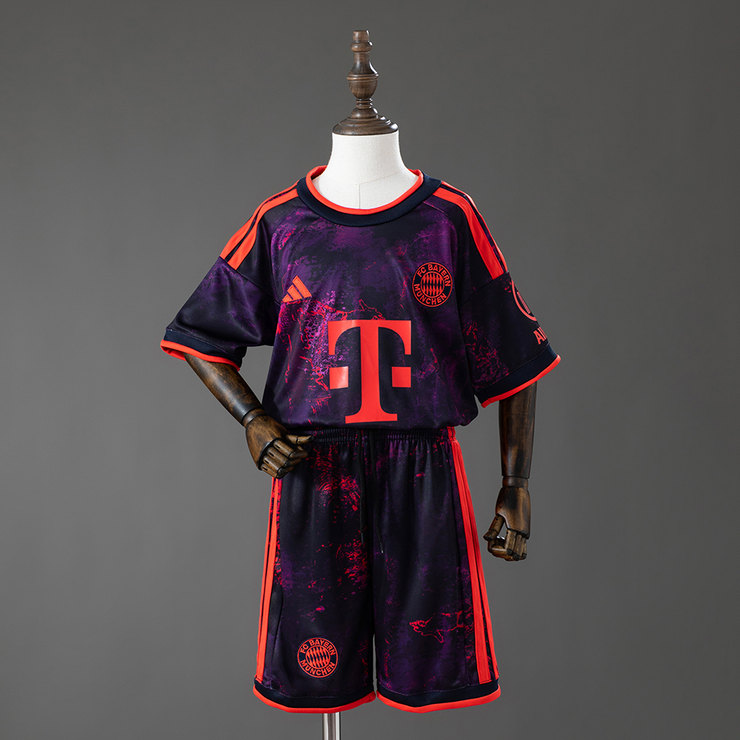 Bayern München 2026/27 Tredjeställ Barn Mörklila och Röd med Shorts