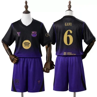 FC Barcelona 2026/27 Gavi 6 Bortaställ Barn Svart och Lila med Shorts
