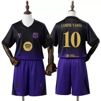 FC Barcelona 2026/27 Lamine Yamal 10 Bortaställ Barn Svart och Lila med Shorts